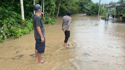 Polwan Polsek Sibulue Terjun ke Lokasi Banjir, Bantu Warga yang Terdampak